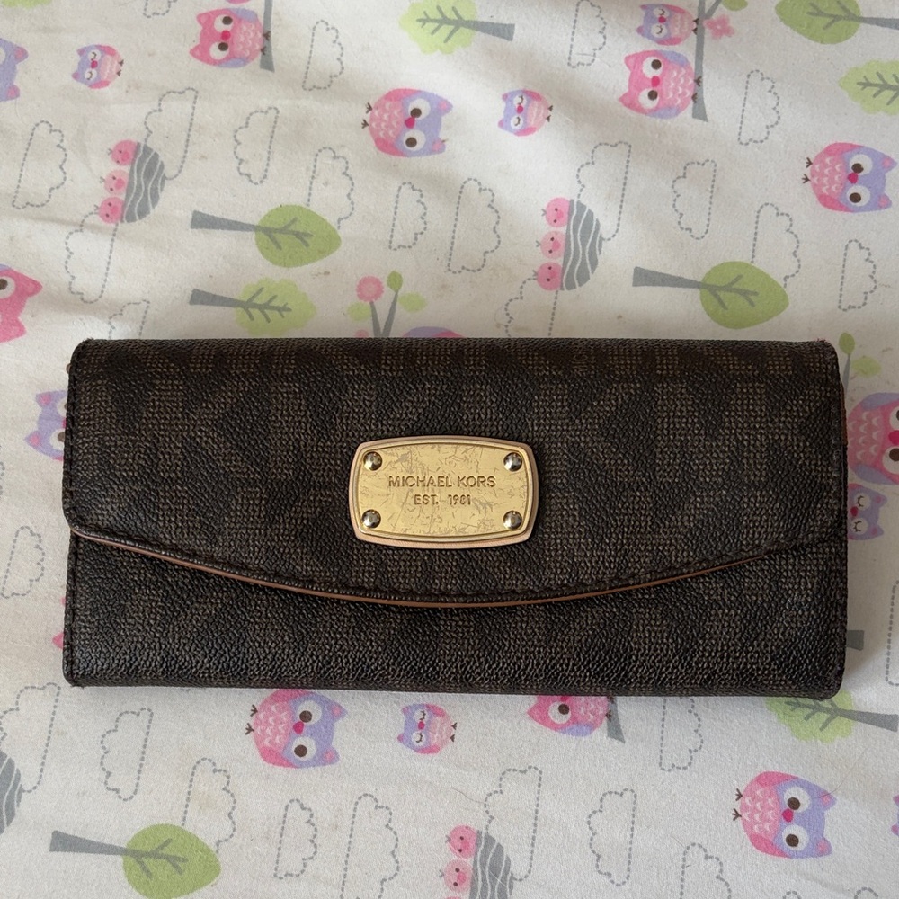 Michael Kors Dark Brown Wallet with Gold Accents